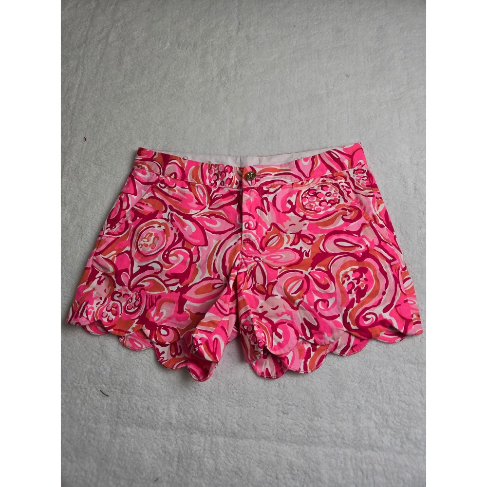 Lilly Pulitzer The Buttercup Short Pink Orange Floral Scalloped Hem Size 2